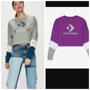 CONVERSE  WOMEN'S CROPPED LONG SLEEVE PURPLE SMALL